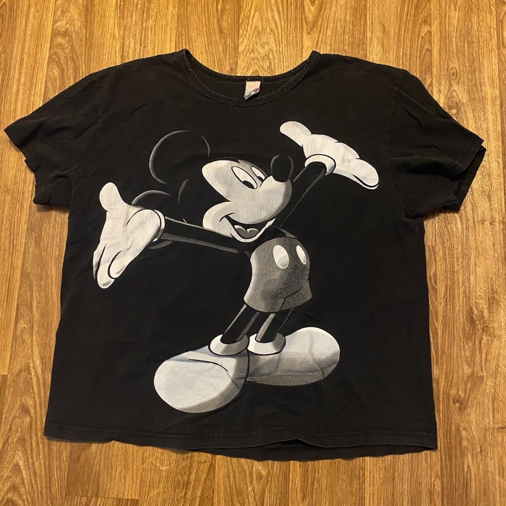 Vintage Disney 90s Mickey Mouse Shirt‎ Women 1X Mickey Unlimited Black AOP
